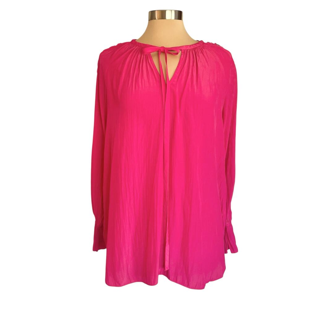 For 2 by Rammy Brook Chiffon Maternity Top Size XS Hot Pink Long Sleeve Grommets
